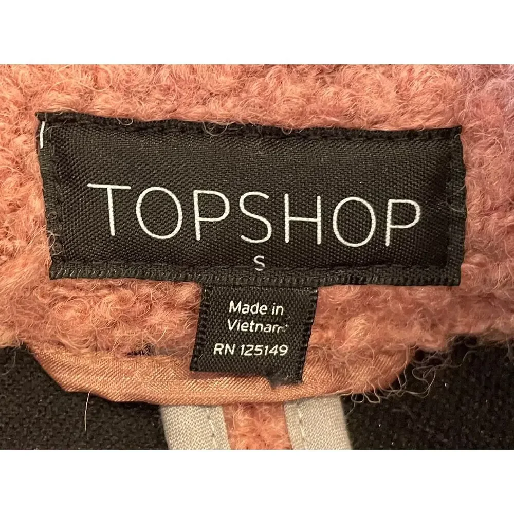 Topshop Pink Wool Blend Alicia Boucle Slouch Coat, Oversized, PeaCoat, Size S - Picture 9 of 15